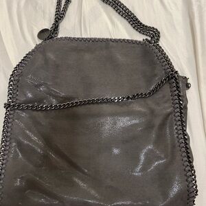 Stylish Grey Chain-Trimmed Tote Bag